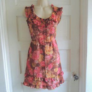 J. Crew Pink & Gold 100% Silk Ruffle Dress 4 *Fits M*